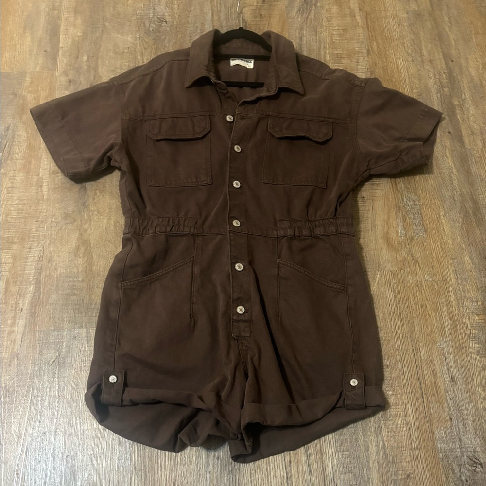 Free People Brown Short-Sleeve Denim Romper - Picture 7 of 16